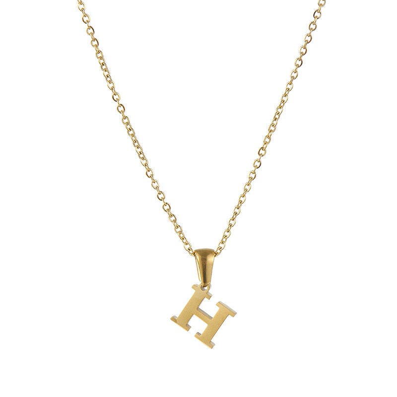 Gold color / 1 Piece Simple Series Simple Letter H Stainless Steel 18K Gold Plated Women's Pendant Necklaces Picture8